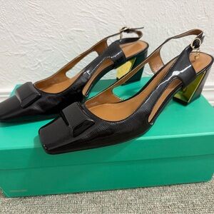 J.Renee Black Slingback Heels with Gold Accents